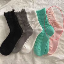 Fashion One Pair [pink A Bit Long And Short Don’t Mind Taking Pictures] Cotton Ripped Mid-calf Socks