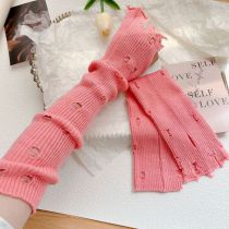 Fashion Pink Hole Solid Color Knitted Ripped Arm Fingerless Gloves