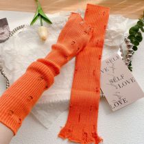Fashion Orange Hole Solid Color Knitted Ripped Arm Fingerless Gloves