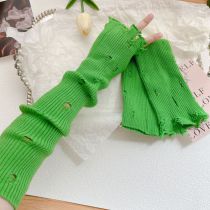 Fashion Green Hole Solid Color Knitted Ripped Arm Fingerless Gloves