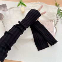Fashion Black Fingerless Solid Color Knitted Long Sleeve Arm Guard Fingerless Gloves