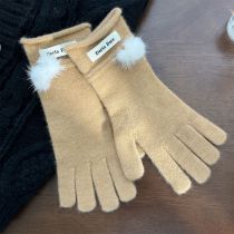 Fashion Camel Fur Ball Polyester Patch Wool Ball Five-finger Gloves
