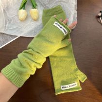 Fashion Green Extended Half Finger Solid Color Knitted Patch Half Finger Gloves