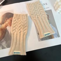Fashion Camel Fishtail Solid Color Wool Knitted Half Finger Gloves