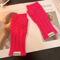 Fashion Rose Red Fishtail Solid Color Wool Knitted Half Finger Gloves
