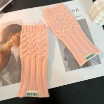 Fashion Pink Fishtail Solid Color Wool Knitted Half Finger Gloves