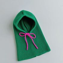 Fashion Green Acrylic Wool Knitted Children's Hood And Integrated Scarf