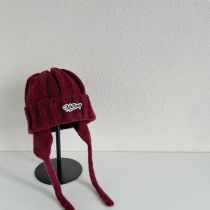Fashion Wine Red Letter Patch Knitted Children's Beanie