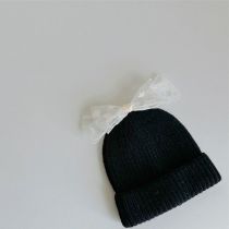 Fashion Black Lace Bow Knitted Children's Beanie