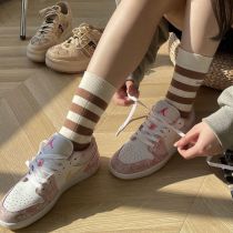 Fashion Brown [1 Pair Trial Pack] Cotton Striped Mid-calf Socks