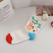 Fashion White Rabbit Cotton Printed Color Block Mid-calf Socks