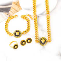 Fashion Gold Titanium Steel Round Portrait Necklace Bracelet Earrings Ring Set