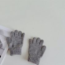 Fashion Grey Wool Knitted Children's Five-finger Gloves