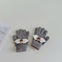 Fashion Grey Wool Knitted Wings Children's Five-finger Gloves