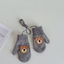 Fashion Grey Woolen Knitted Bear Finger Halter Mittens