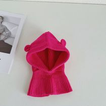 Fashion Rose Red Children 46-52cm Acrylic Knitted Neck Gaiter Integrated Children's Hood