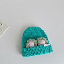 Fashion Lake Green Children's Beanie With Rolled Bunny Ears