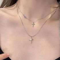 Fashion Silver Alloy Cross Multi-layer Necklace