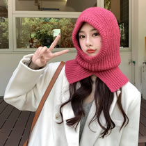 Fashion Red Cotton Polyester Knitted Scarf Integrated Hood