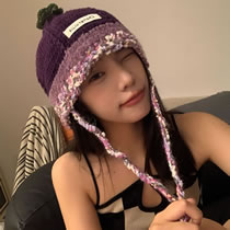 Fashion Purple Crochet Patch Beanie