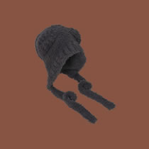 Fashion Dark Gray Plush Bear Ears Knitted Hood