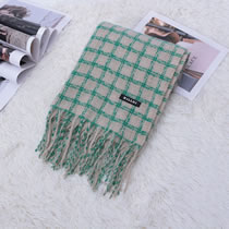 Fashion Green Cotton Checked Patchwork Fringed Scarf