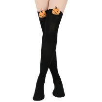 Fashion Pure Black/pumpkin 8 Cotton Pumpkin Stripe Over-the-knee Socks