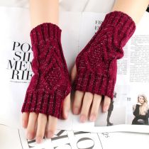 Fashion Wine Red Acrylic Silver Knitted Fingerless Gloves
