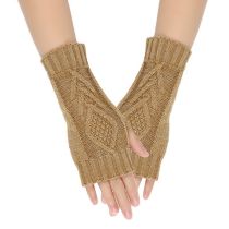 Fashion Camel Acrylic Silver Knitted Fingerless Gloves