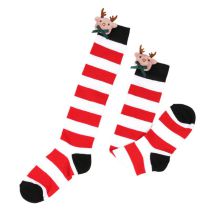 Fashion 2# Red White Black Stripes/bow Tie Deer Polyester Three-dimensional Christmas Striped Knitted Over-the-knee Socks