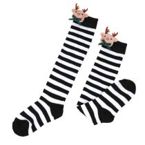Fashion 3# Black And White-thin/bow Tie Deer Polyester Three-dimensional Christmas Striped Knitted Over-the-knee Socks