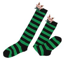 Fashion 4# Green And Black Stripes/bow Tie Deer Polyester Three-dimensional Christmas Striped Knitted Over-the-knee Socks