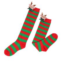 Fashion 17# Red And Green Stripes/bow Tie Deer Polyester Three-dimensional Christmas Striped Knitted Over-the-knee Socks