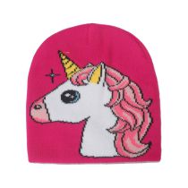 Fashion Rose Red Unicorn Jacquard Knitted Children's Beanie