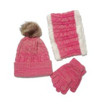 Fashion Rose Red Acrylic Knitted Children's Scarf Five-finger Gloves Beanie Hat Three-piece Set