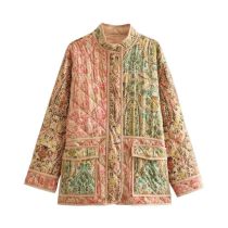 Fashion Color Printed Buttoned Cotton Jacket  Woven