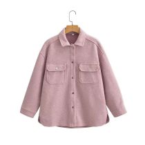 Fashion Pink Lapel Buttoned Slit Jacket  Woolen Cloth