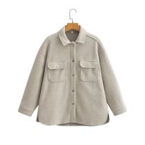 Fashion Grey Lapel Buttoned Slit Jacket  Woolen Cloth