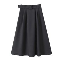 Fashion Black Polyester Belted Pleated Skirt  Polyester