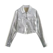 Fashion Silver Leather Lapel Buttoned Jacket