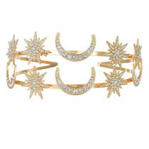 Fashion Gold Alloy Diamond Star Moon Double Layer Headband