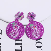 Fashion Dark Violet Alloy Snowman Round Earrings With Rice Beads