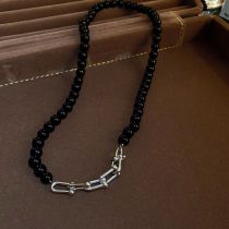 Fashion Necklace-silver-black Beads Pearl Beaded Chain Necklace