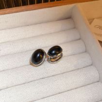 Fashion Ear Buckle-silver-black (real Gold Plating) Acrylic Geometric Oval Stud Earrings