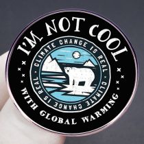 Fashion Global Warming Protects Polar Bears Metallic Printed Round Brooch