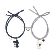 Fashion Cartoon Cat Love Magnet Pair Of Black And Gray Elastic Ropes Metal Dripping Cat Magnetic Love Bracelet Set