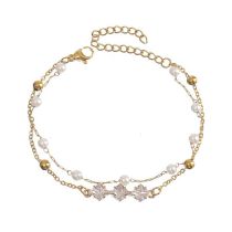 Fashion White Three Diamond Imitation Pearl Gold Beads Double Layer Bracelet Metal Pearl Chain Diamond Diamond Double Layer Bracelet