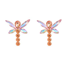Fashion Rose Gold Alloy Diamond Dragonfly Stud Earrings