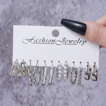 Fashion 4# Metal Geometric C-shaped Earring Set