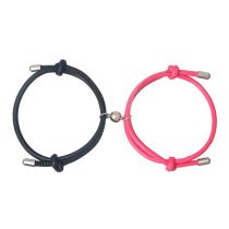 Fashion A Pair Of Black And Red Round Magnet Pu Bracelets A Pair Of Metal Magnetic Ball Bracelets  Mixed Material